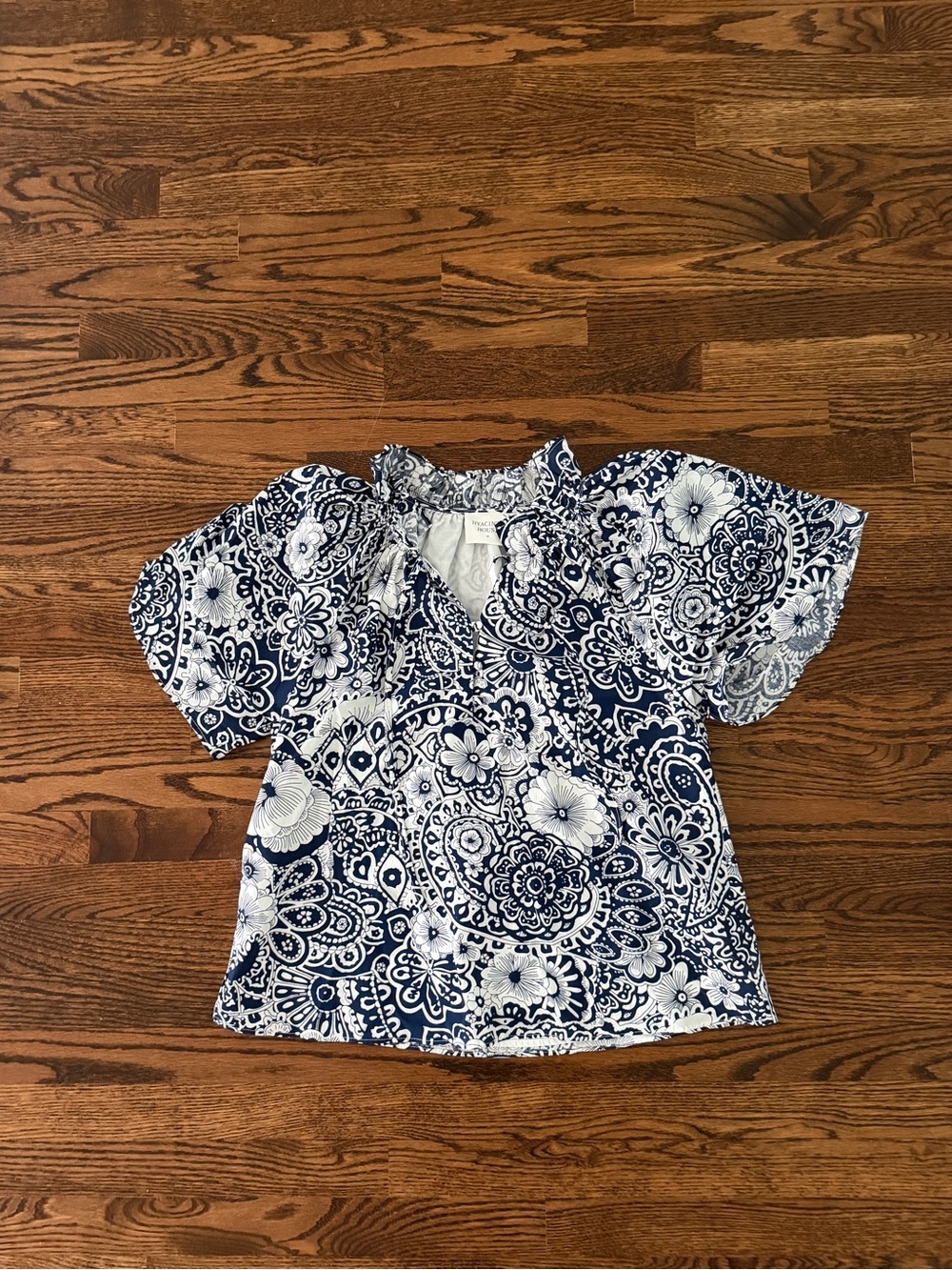 Tuckernuck Navy and White Floral Paisley Ruffle-Tie Tunic - Picture 2 of 3